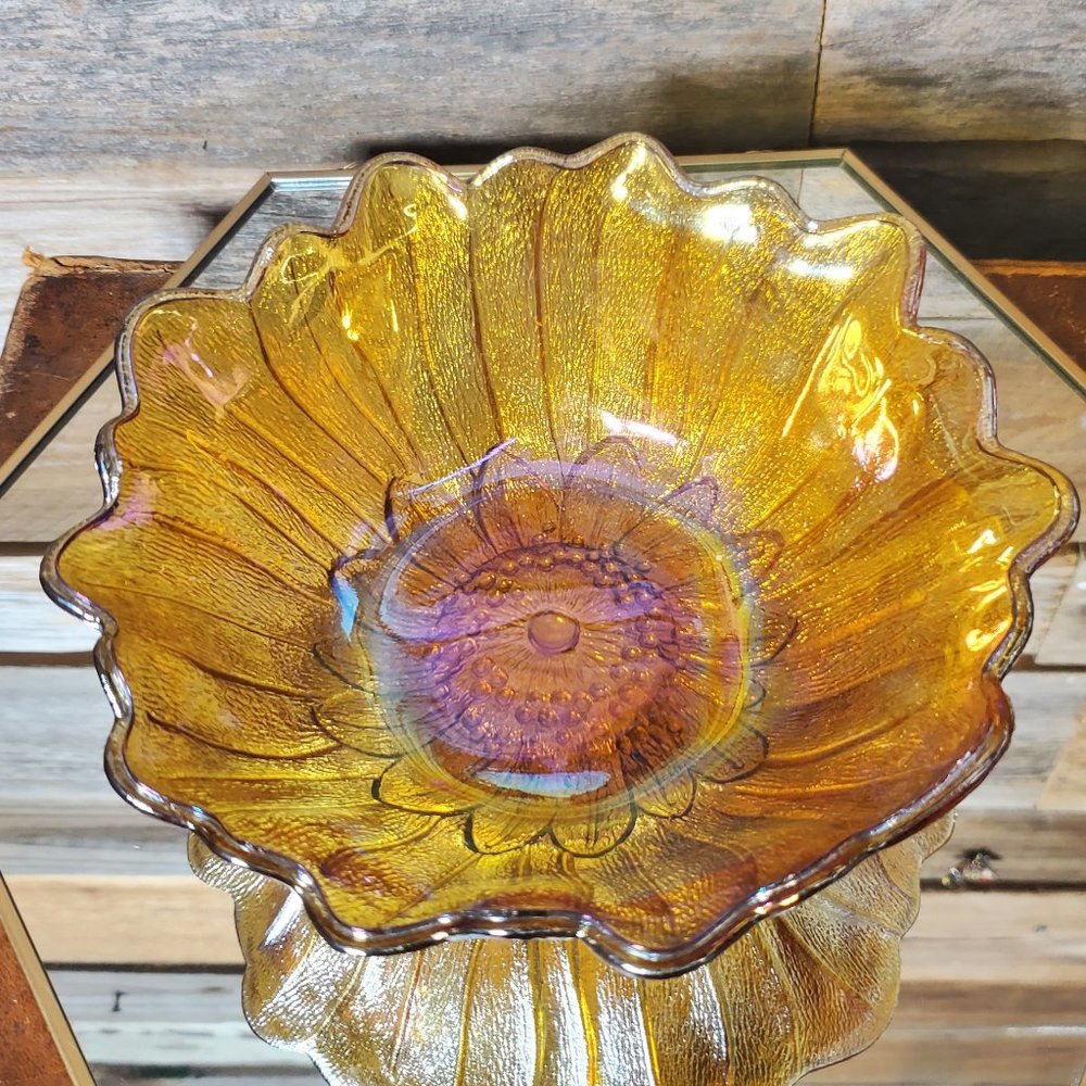 Indiana Glass - Carnival Glass - Lily Pons Bowl - Amber - Flower - 1970's